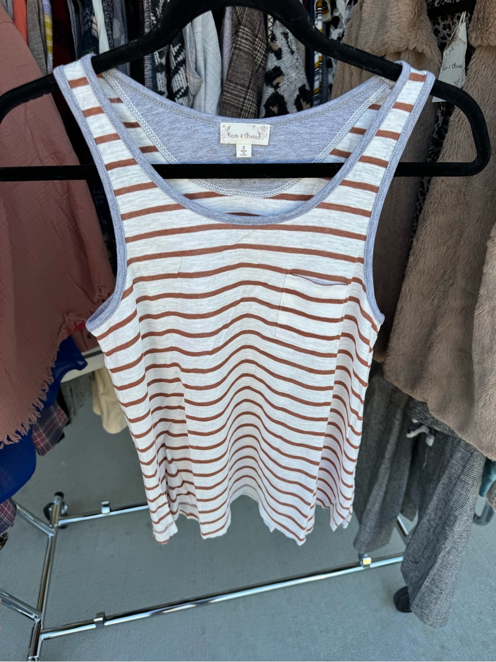 Hem & Thread White Tank Top with Brown Stripes
